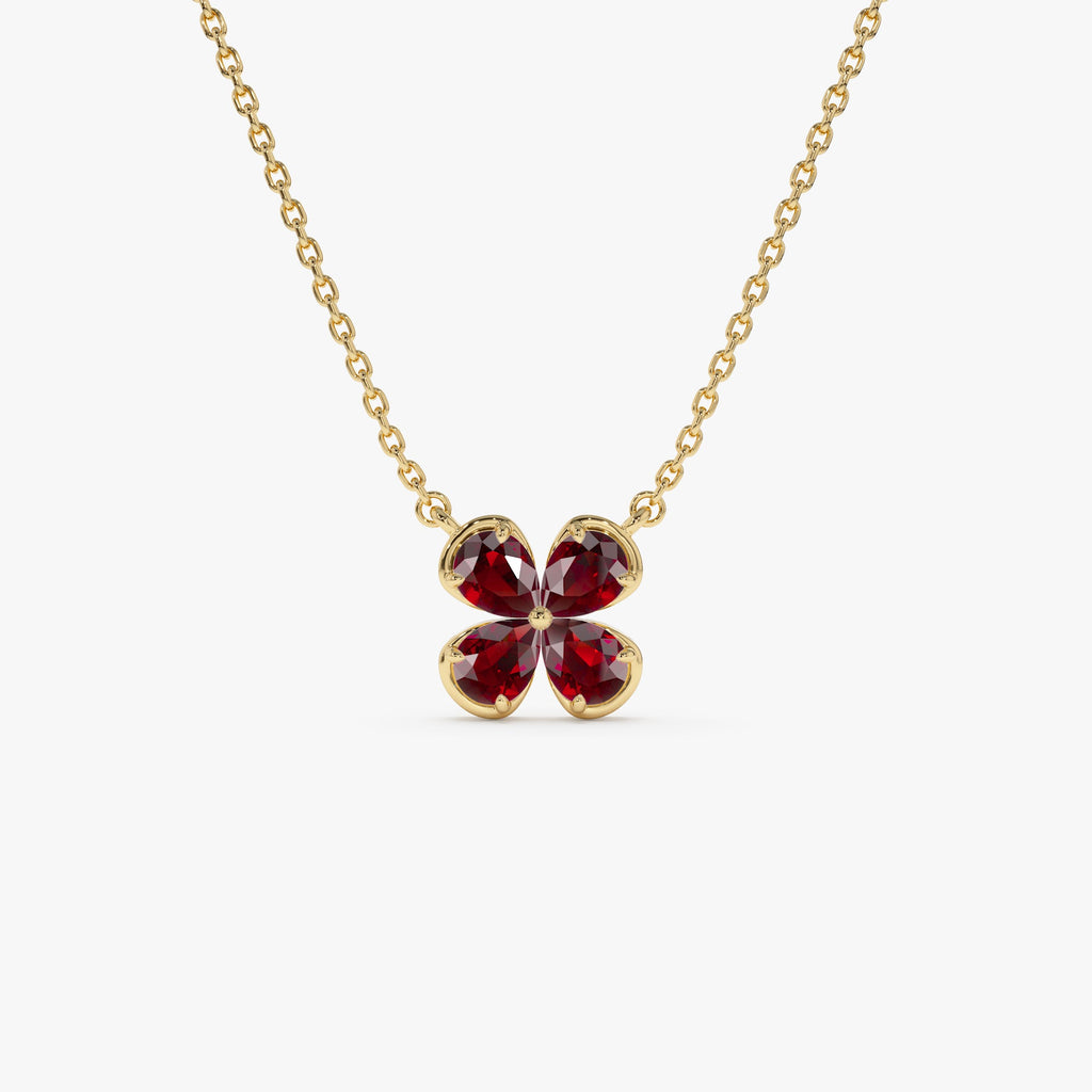 Four Leaf Garnet Clover Necklace
