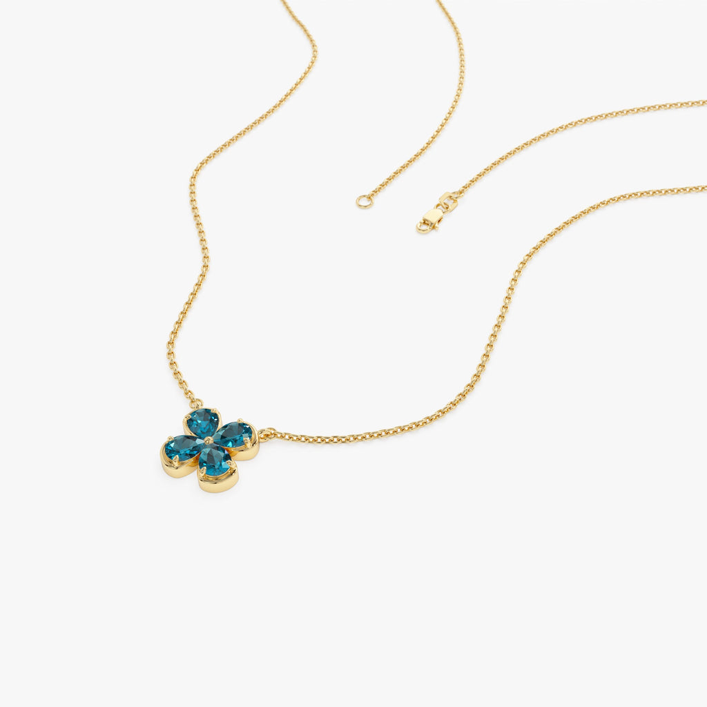 Four Leaf London Blue Topaz Clover Necklace