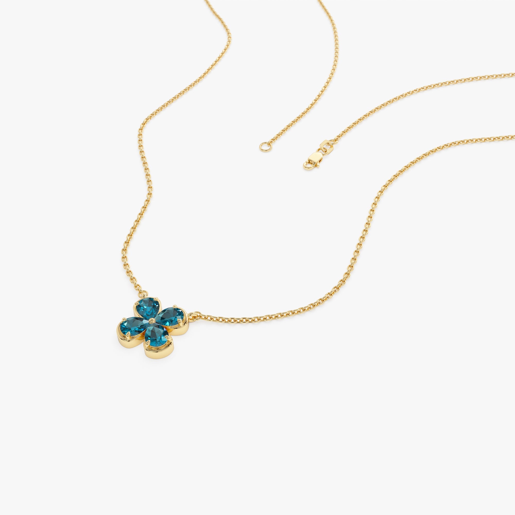 Four Leaf London Blue Topaz Clover Necklace