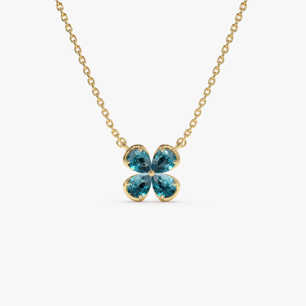 Four Leaf London Blue Topaz Clover Necklace