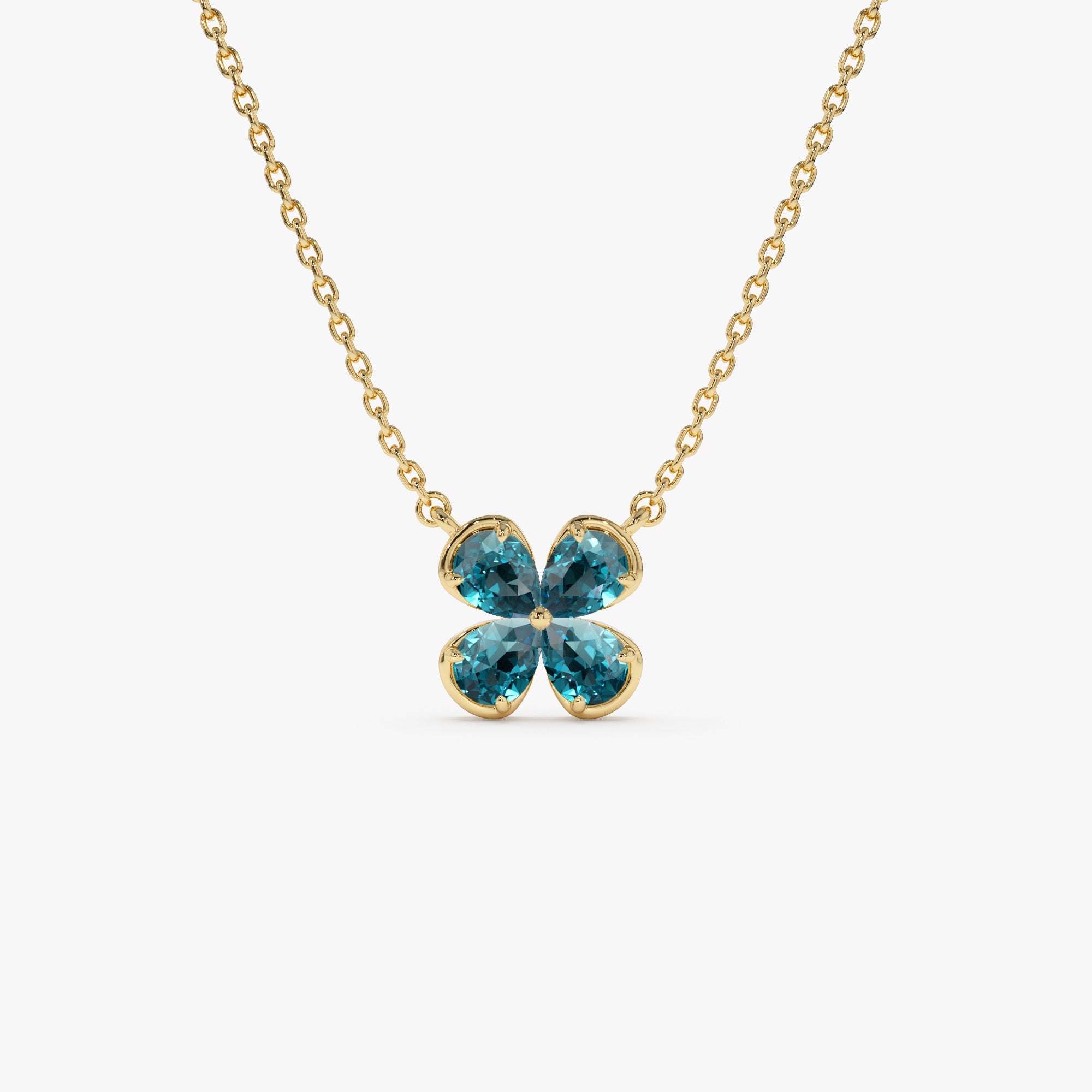 Four Leaf London Blue Topaz Clover Necklace