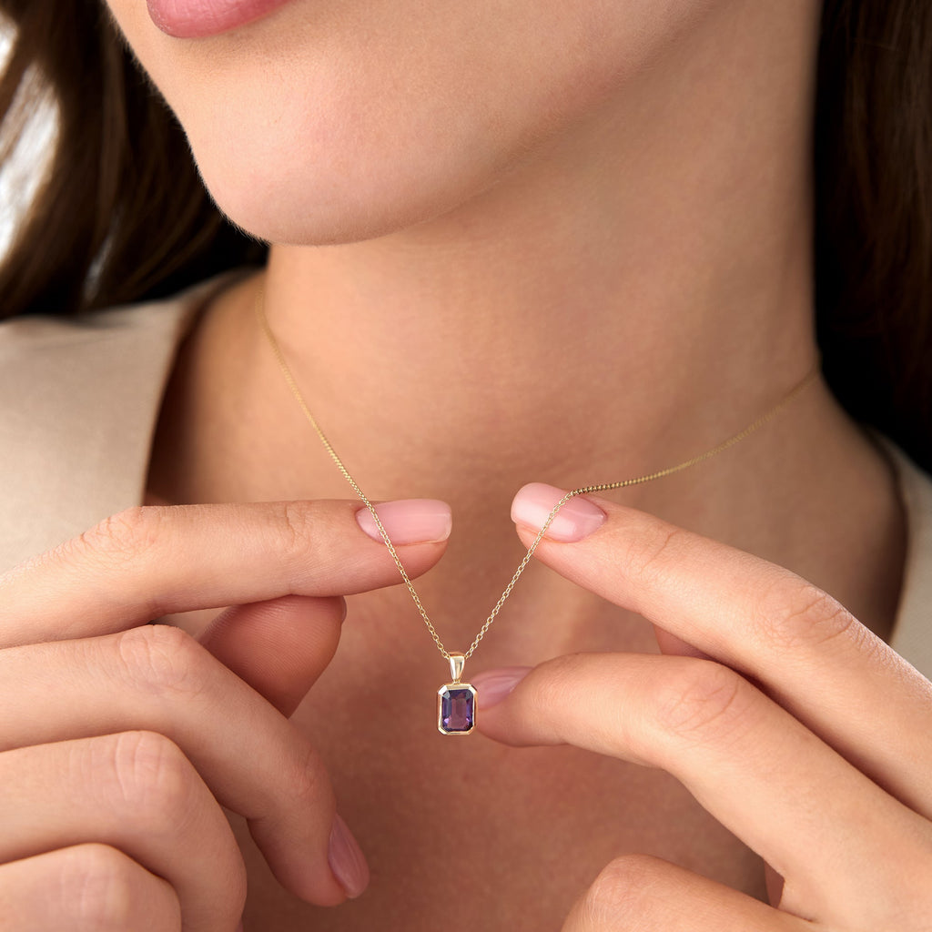 Emerald Cut Amethyst Vertical Bezel Setting Pendant