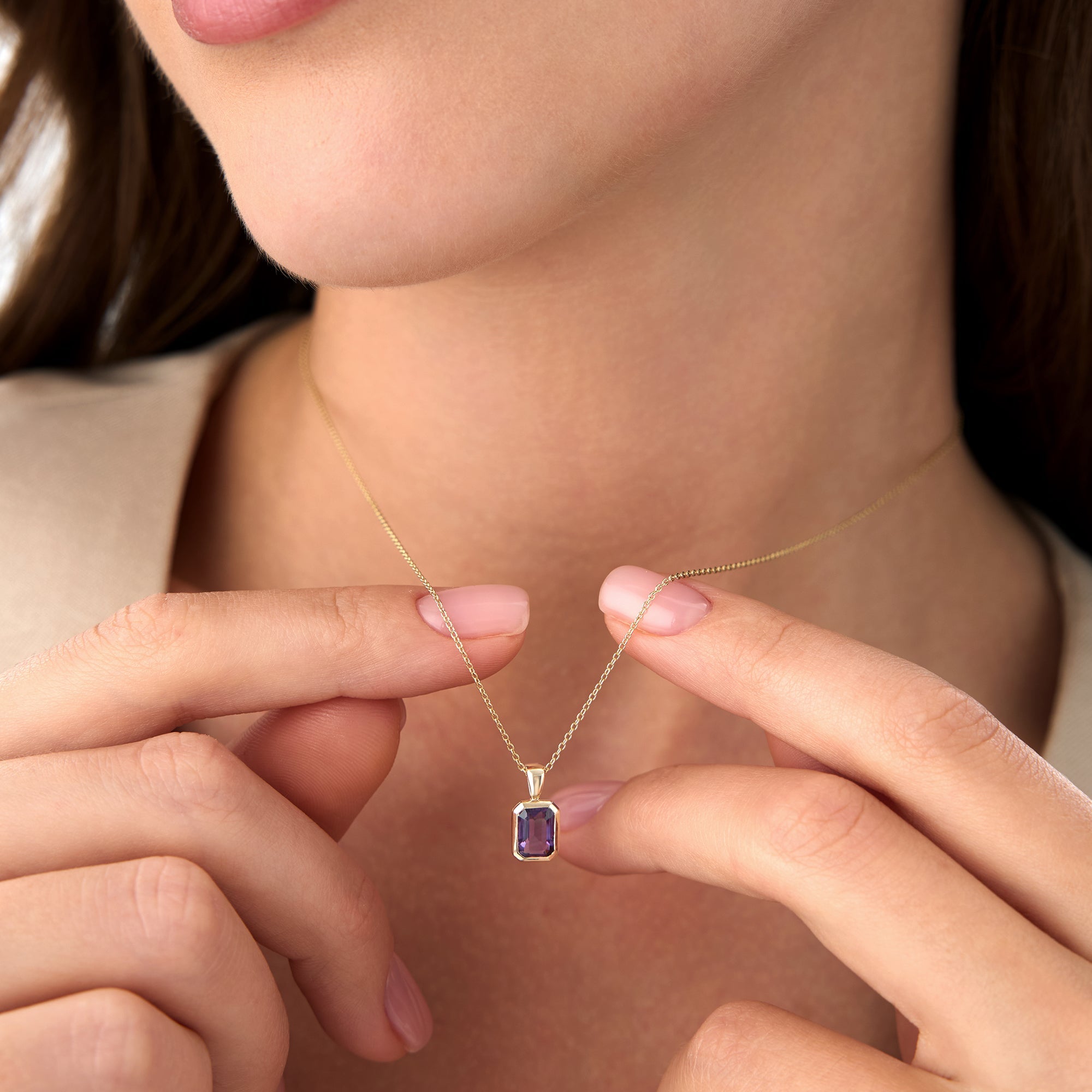 Emerald Cut Amethyst Vertical Bezel Setting Pendant
