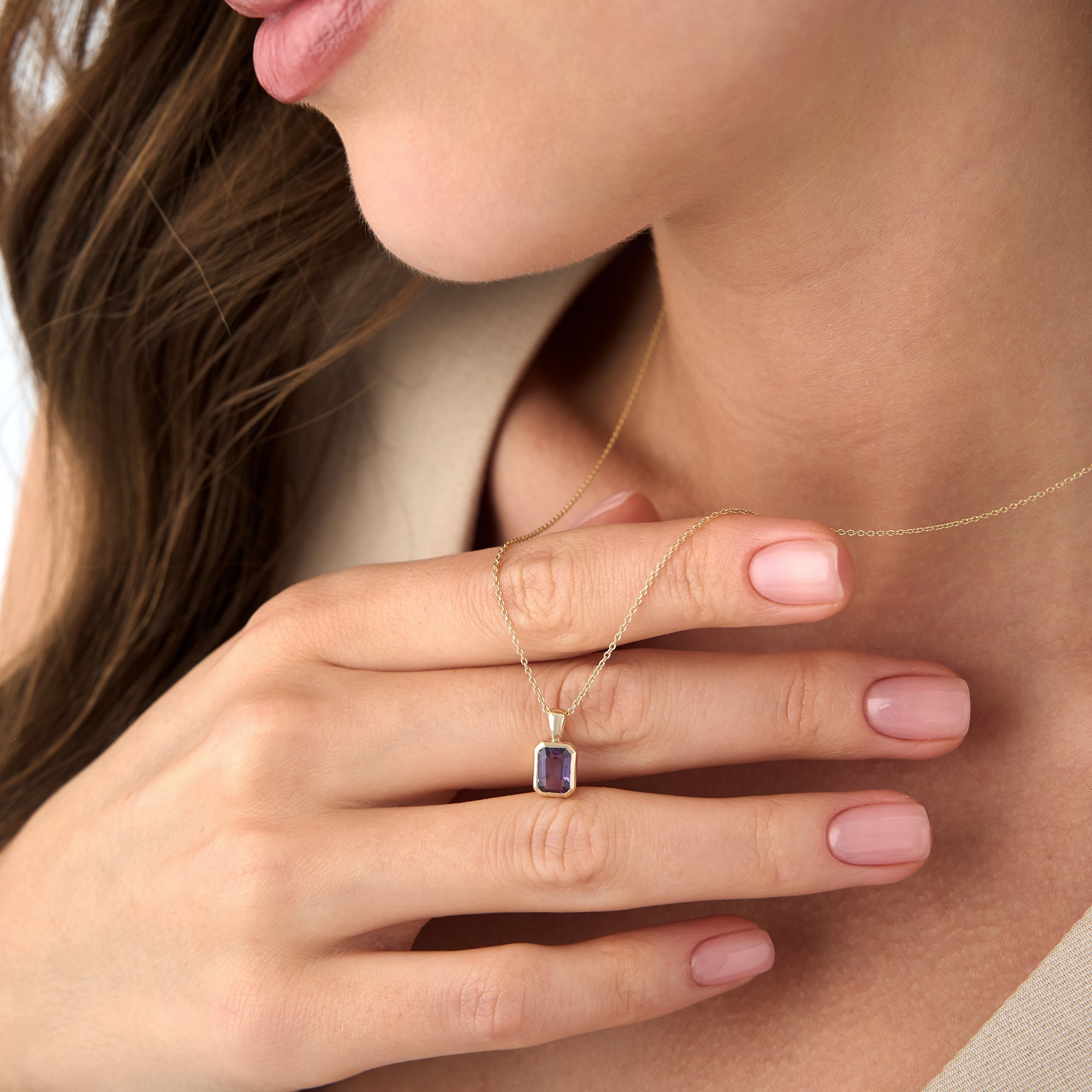 Emerald Cut Amethyst Vertical Bezel Setting Pendant