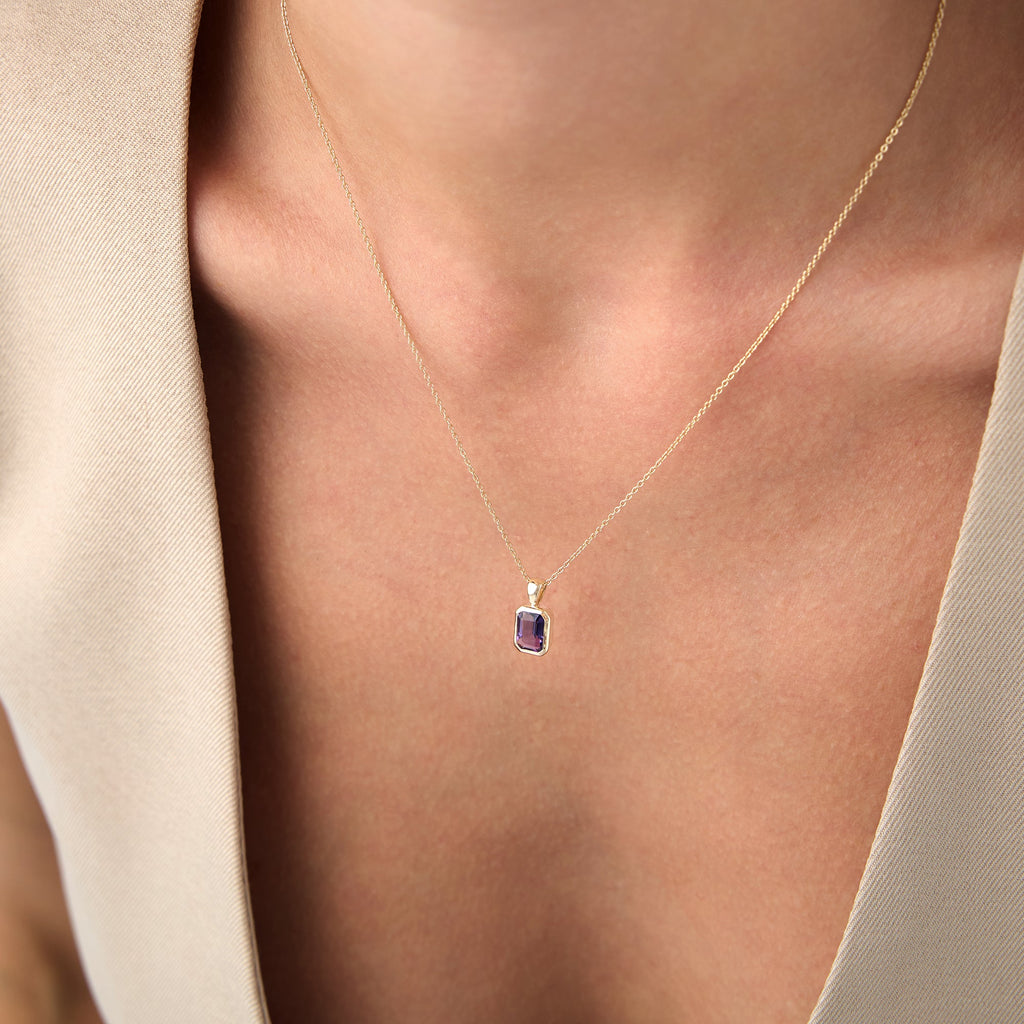 Emerald Cut Amethyst Vertical Bezel Setting Pendant