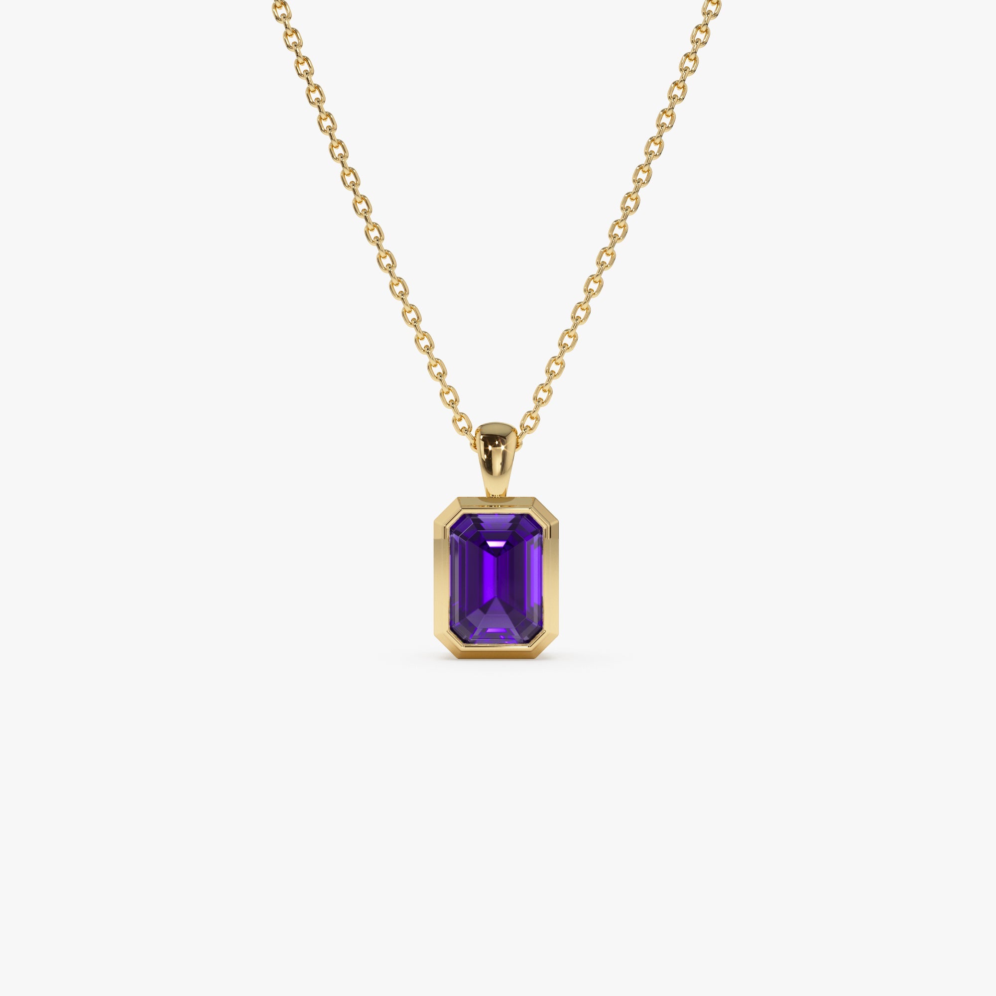 Emerald Cut Amethyst Vertical Bezel Setting Pendant