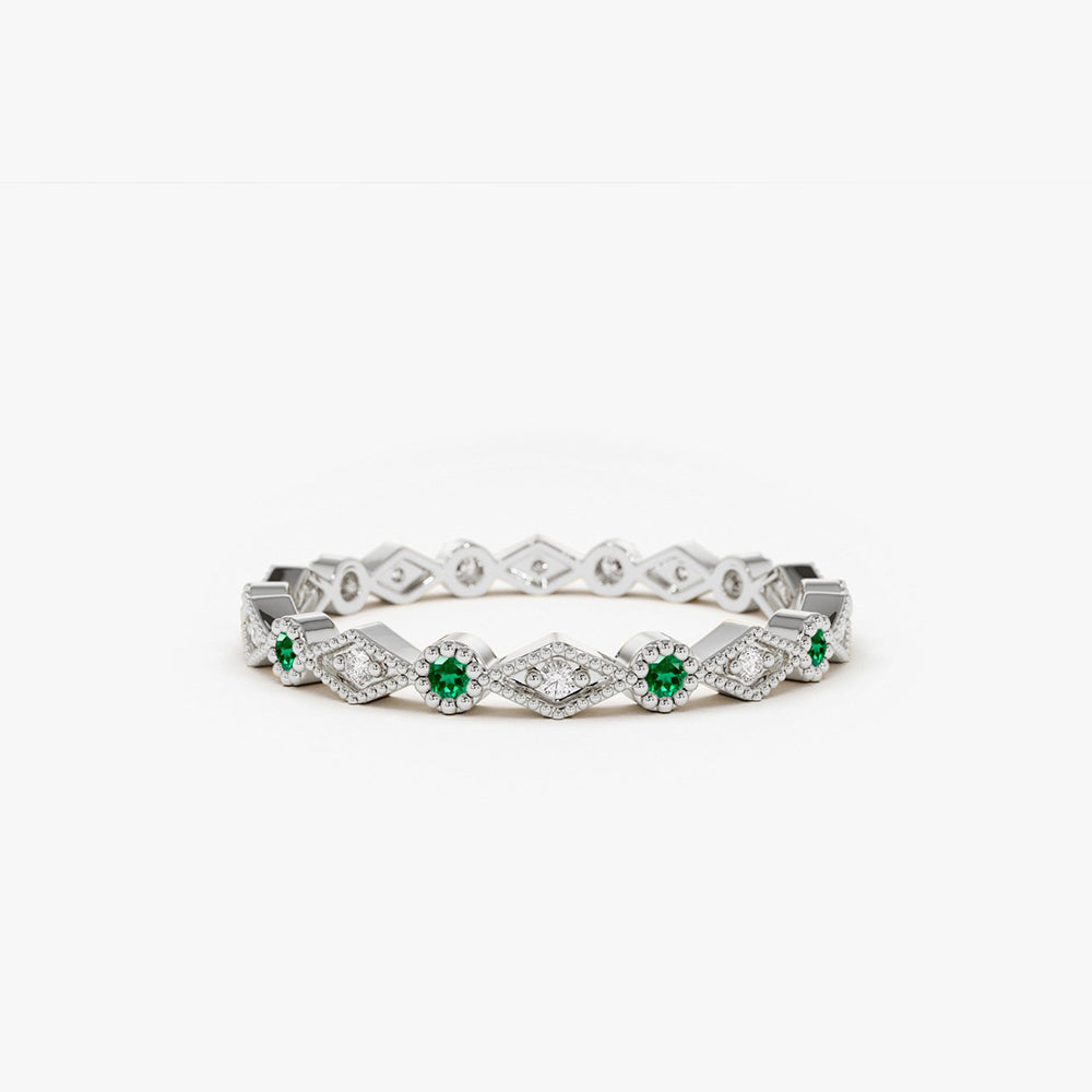 Emerald Art Deco Wedding Band