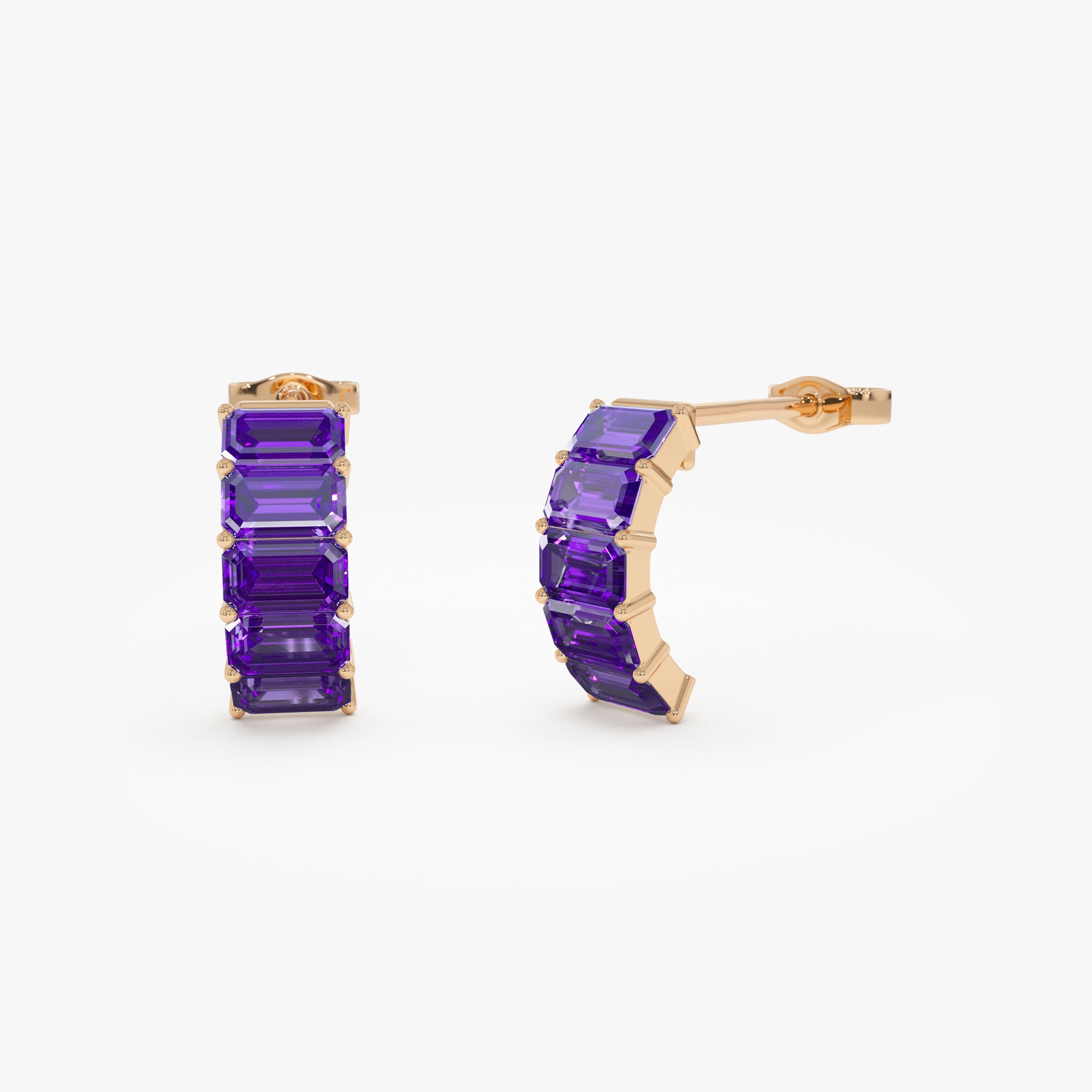 Emerald Cut Amethyst Half Hoop Earrings