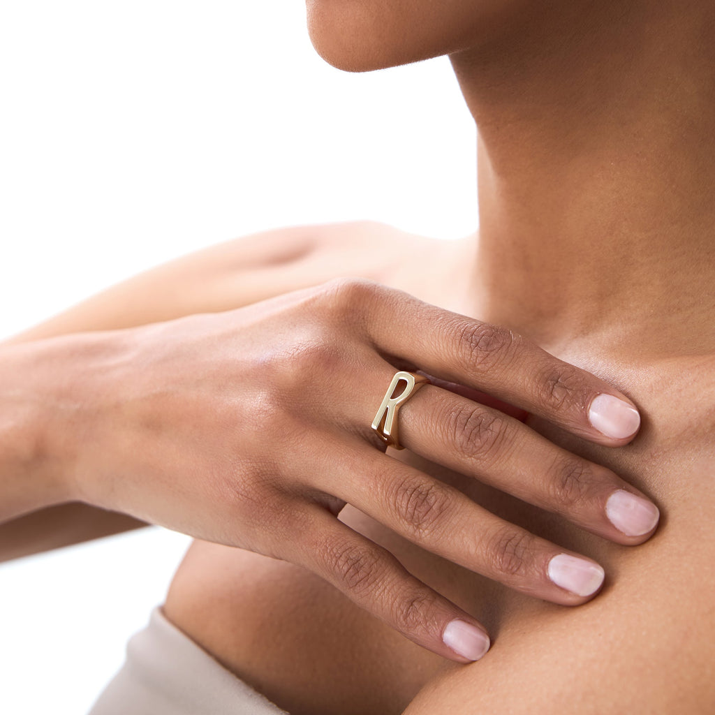 Modern Abstract Personalized Initial Ring