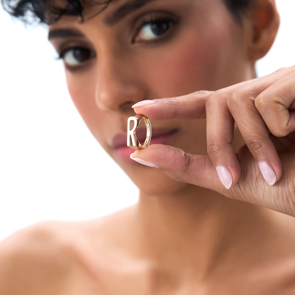 Modern Abstract Personalized Initial Ring