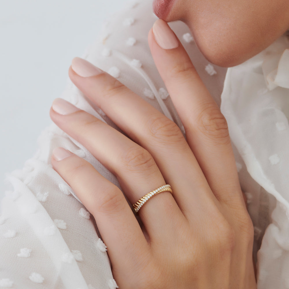 Micro Pave Diamond Twisted Rope Cris Cross Ring