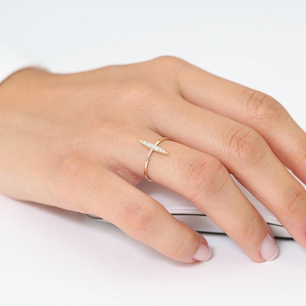 Elongated Micro Pave Diamond Ring