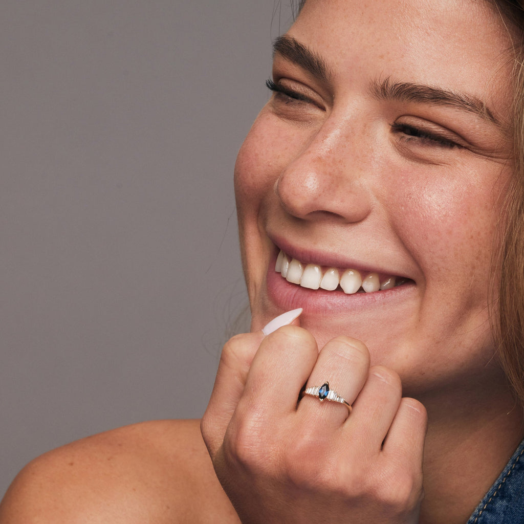 Marquise Shape Sapphire  Ring with Baguette Accents