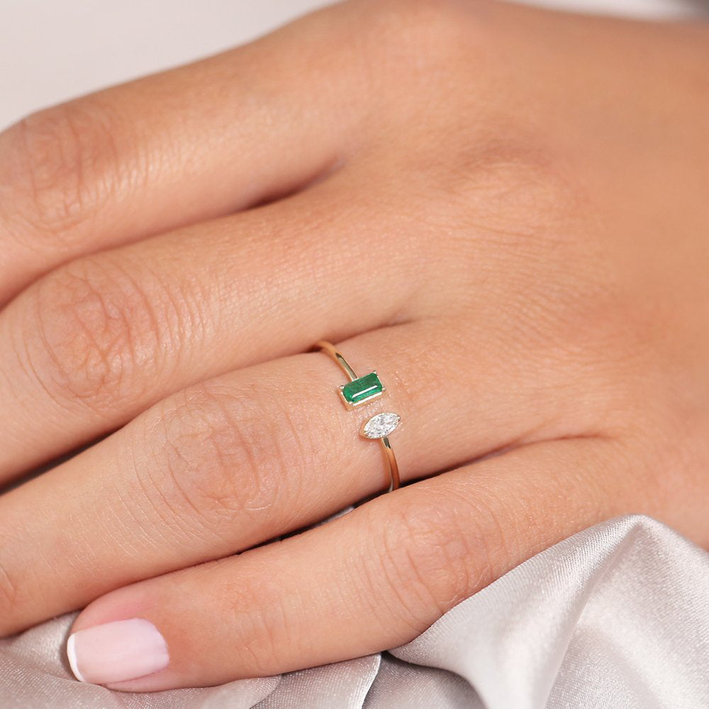 Emerald and Diamond Cuff Ring