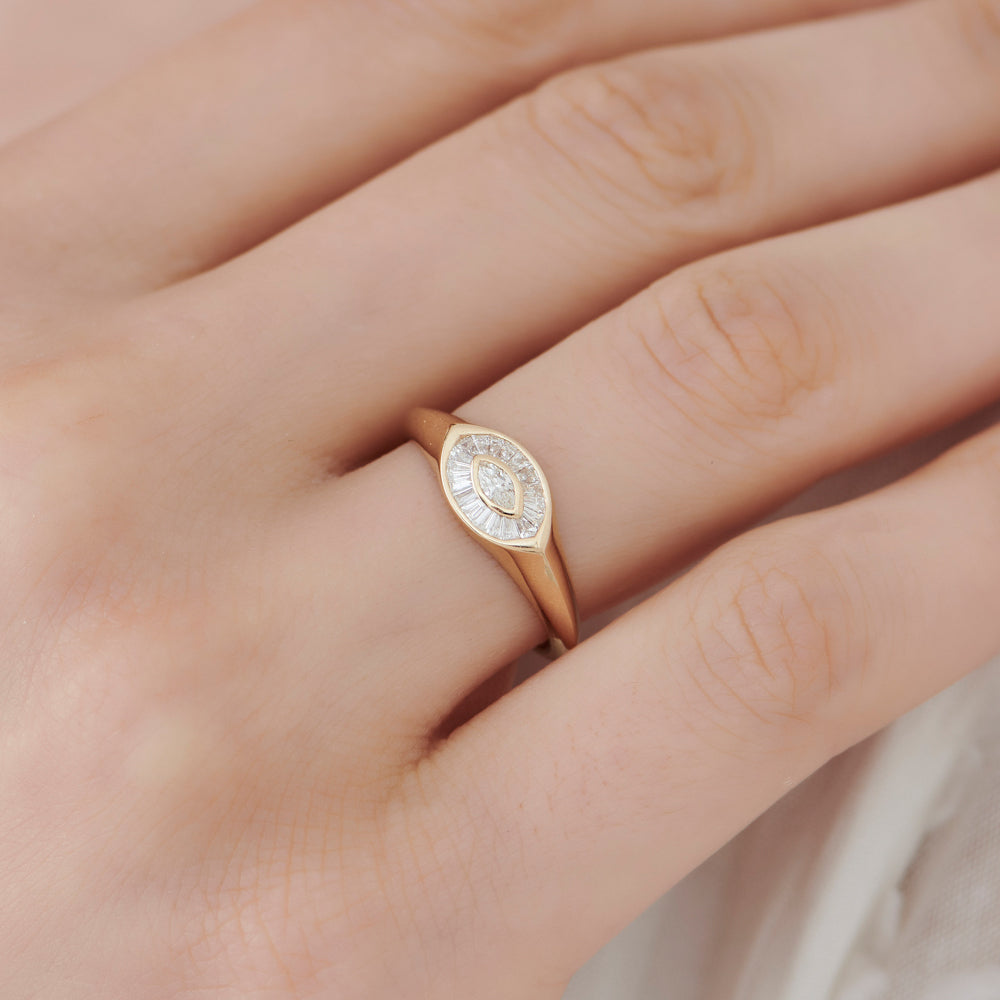 Marquise Shape Baguette Diamond Ring