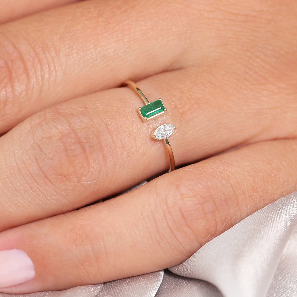 Emerald and Diamond Cuff Ring