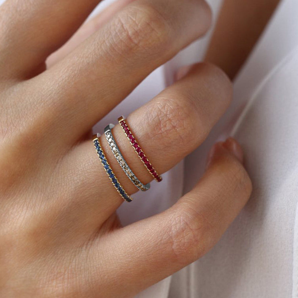 Half Eternity Pave Ruby Ring