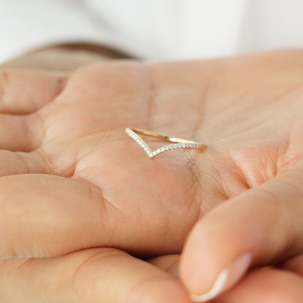 Gold Diamond Chevron Ring