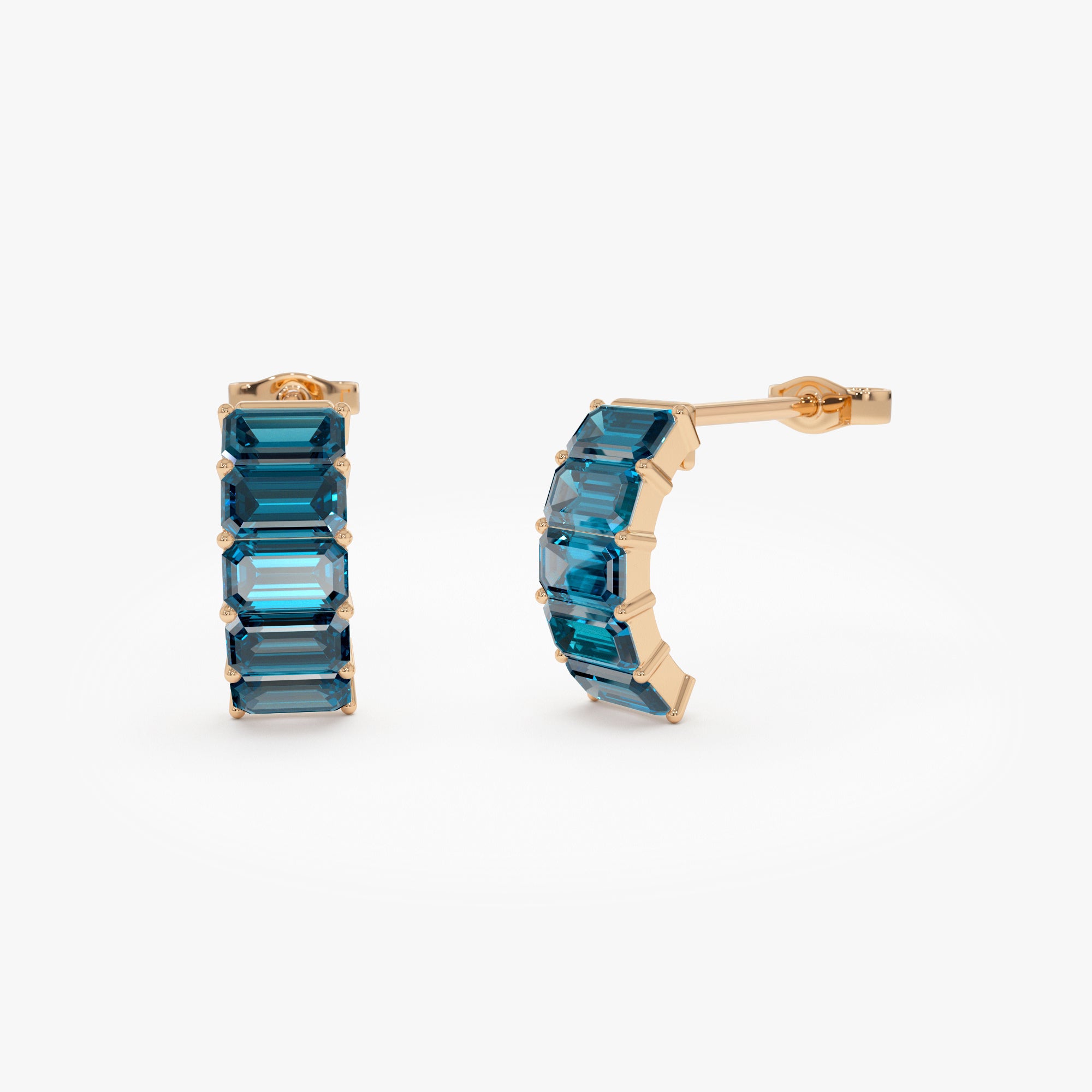 Emerald Cut London Blue Topaz  Half Hoop Earrings