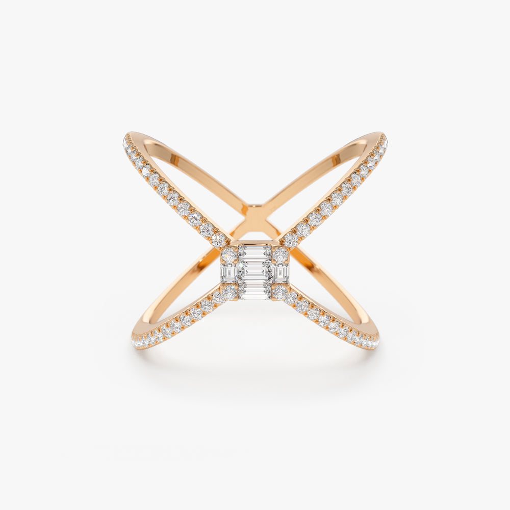 Baguette and Round Diamond Illusion Setting Statement Ring