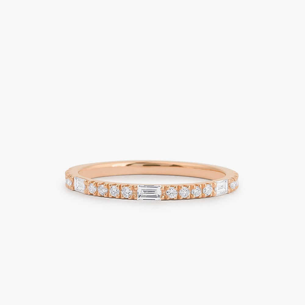 Baguette and Round Cut Diamond Wedding Band