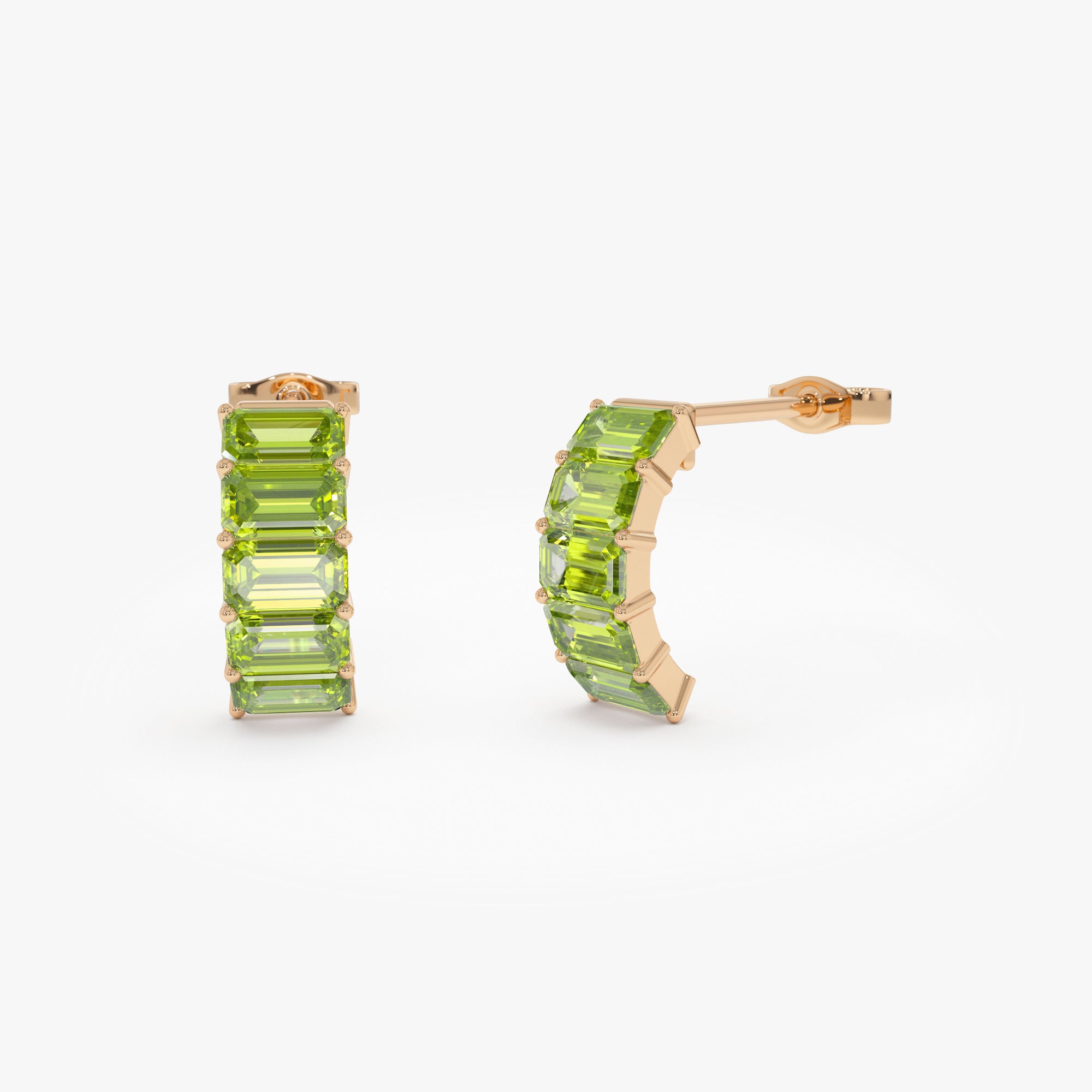 Emerald Cut Peridot Half Hoop Earrings