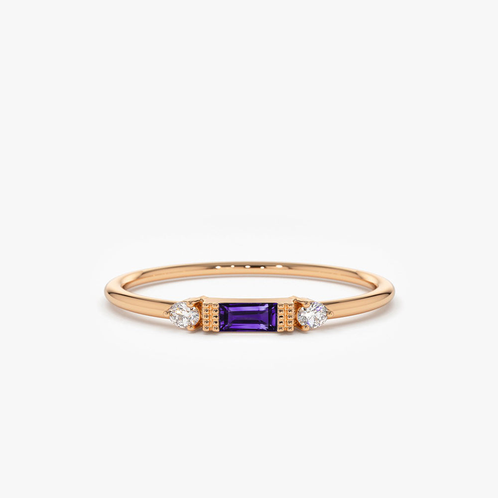 Baguette Amethyst With Diamond Ring