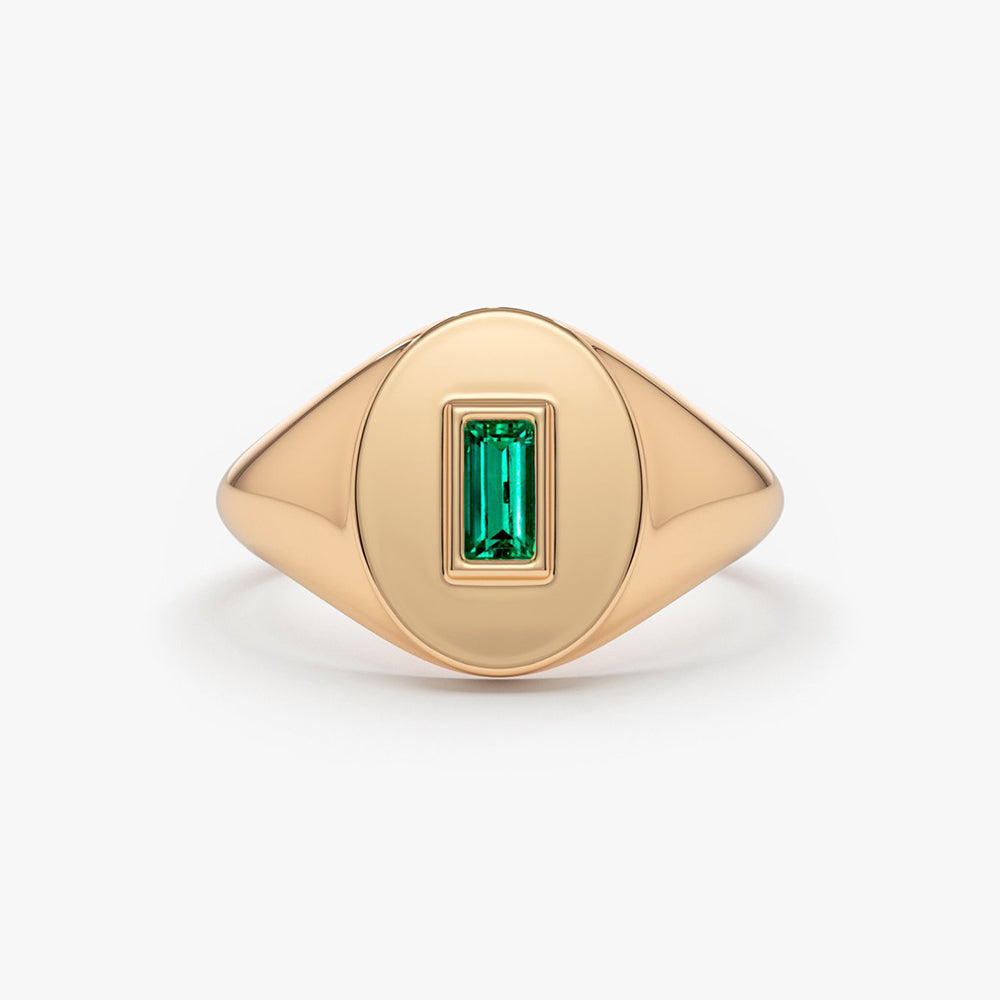Baguette Emerald Signet Ring