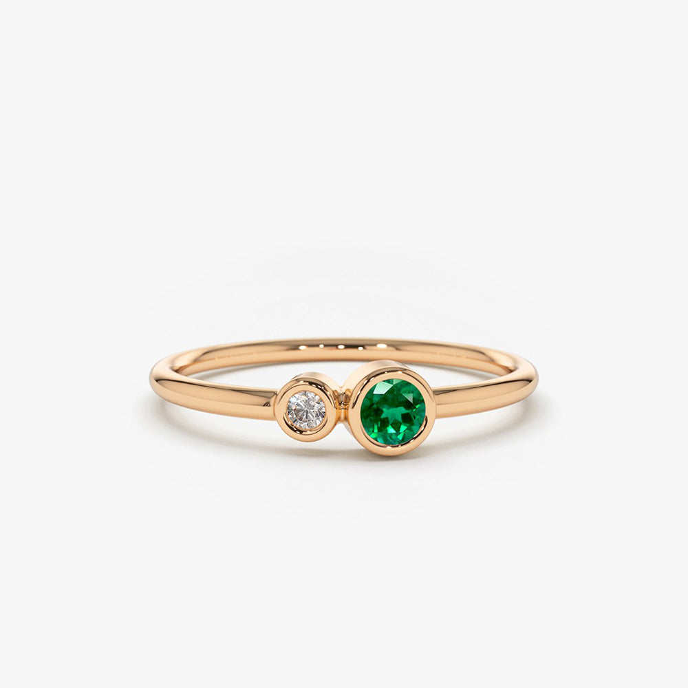 Bezel Setting Emerald and Diamond Ring