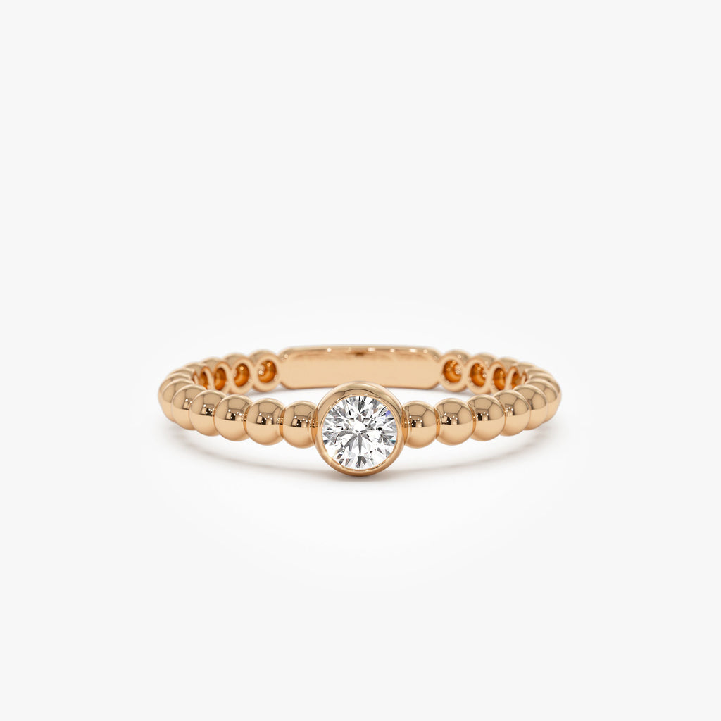 Beaded Solitaire Diamond Bezel Ring