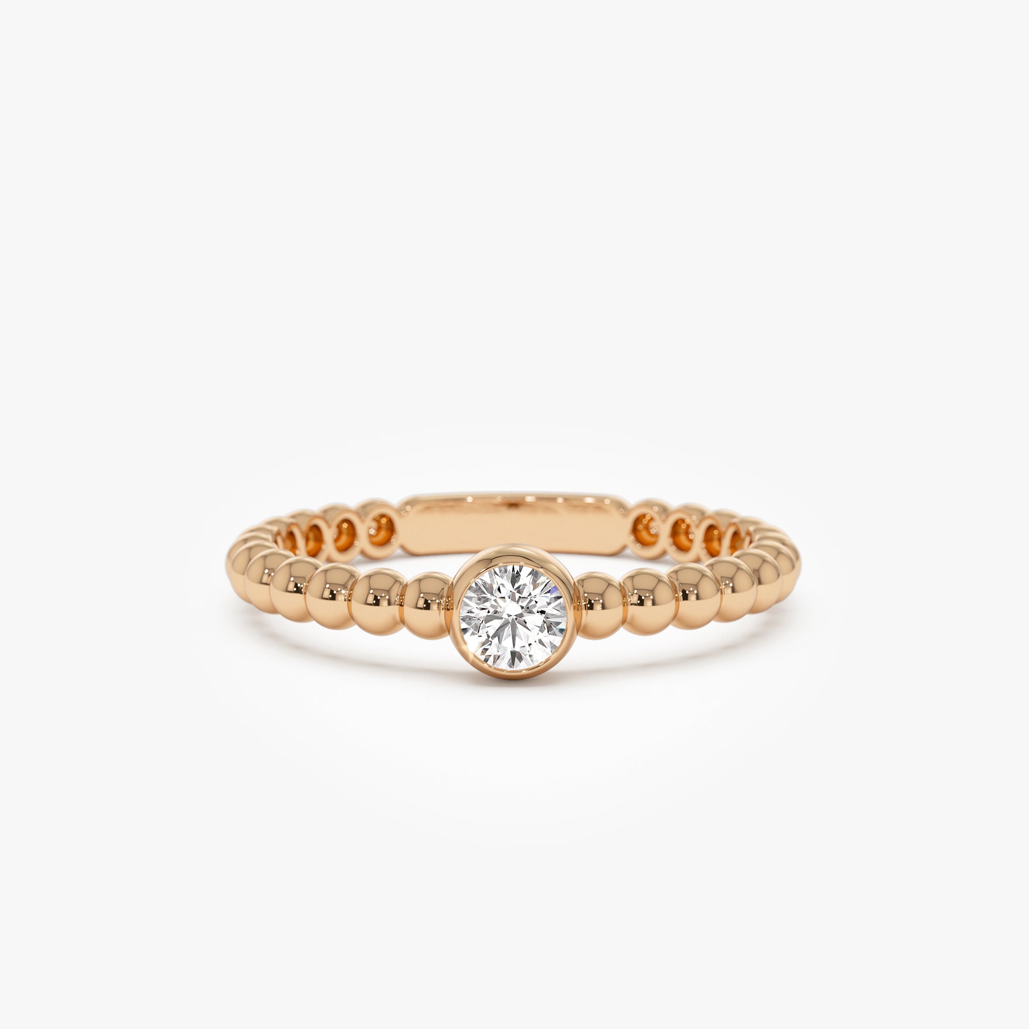 Beaded Solitaire Diamond Bezel Ring