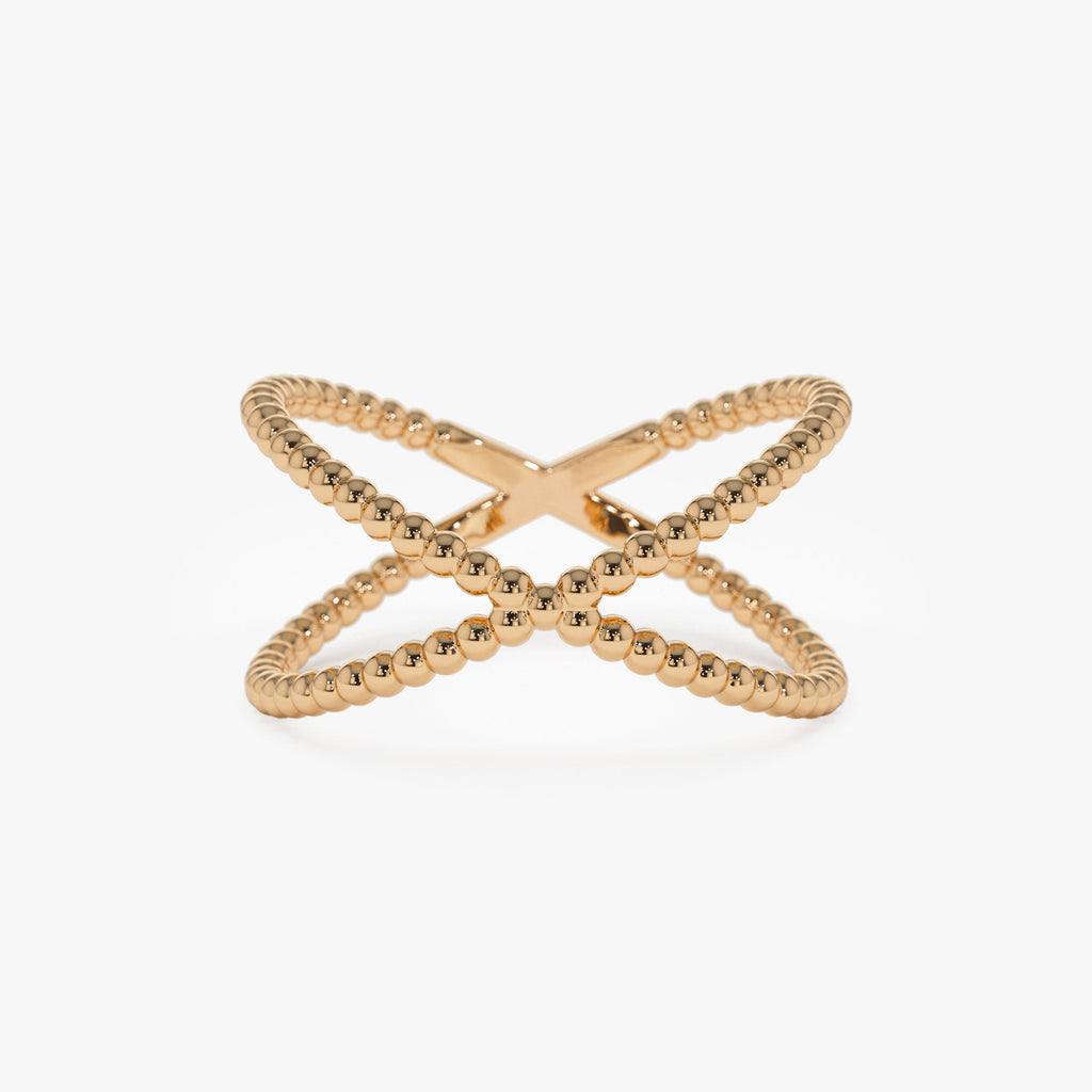 Beaded Band Criss Cross Statement Ring
