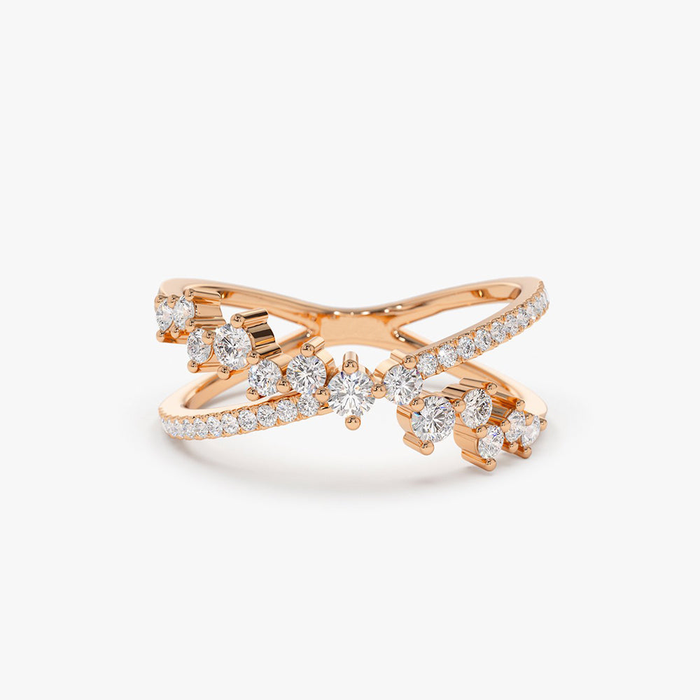Criss Cross Diamond Cluster Ring
