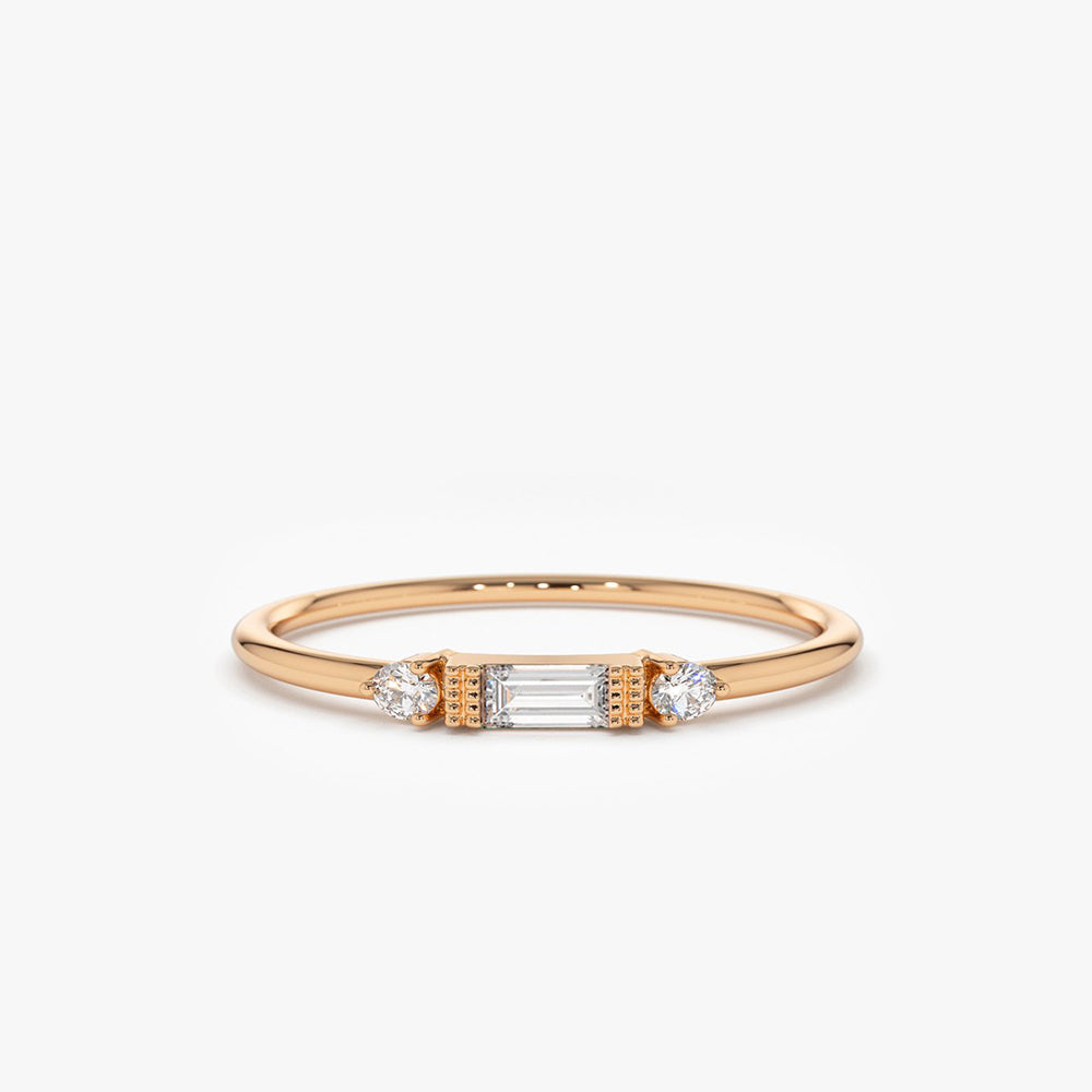 Dainty Baguette and Round Diamond Ring