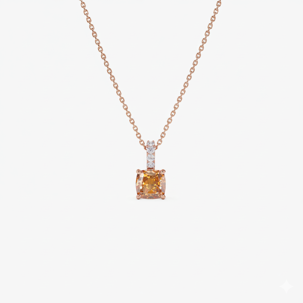 Cushion Cut Citrine with Diamond Bail