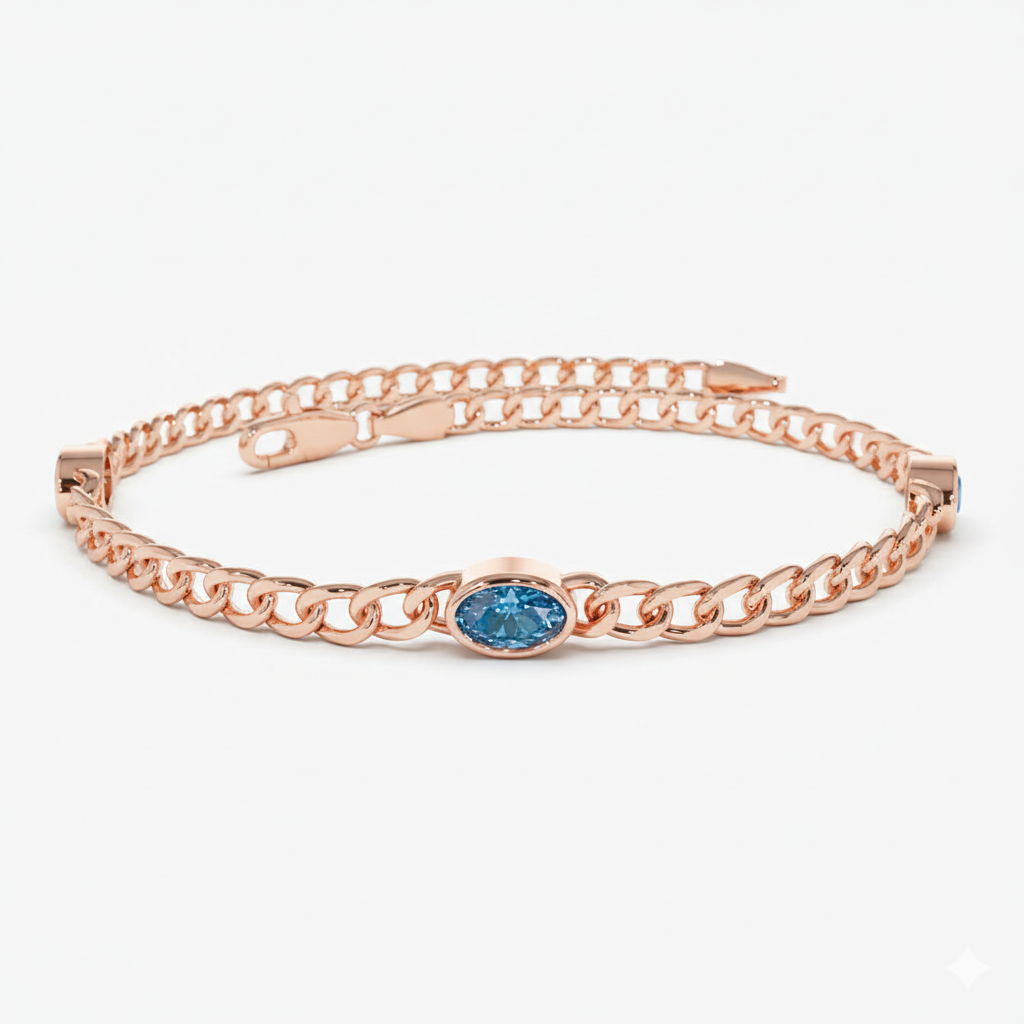 Cuban Link Bracelet w Bezel Setting London Blue Topaz