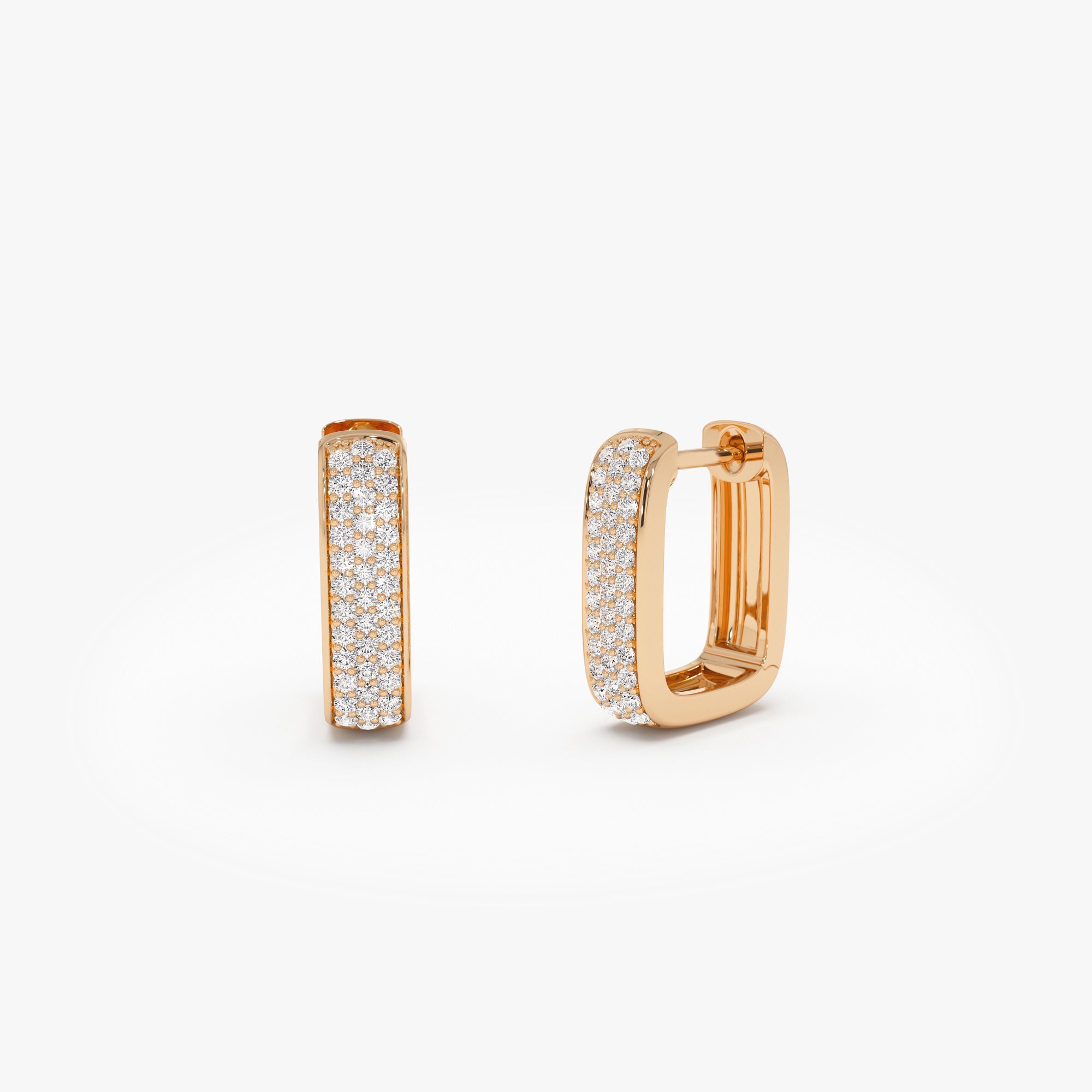 Diamond Pave Huggie Earrings Square  Hoops