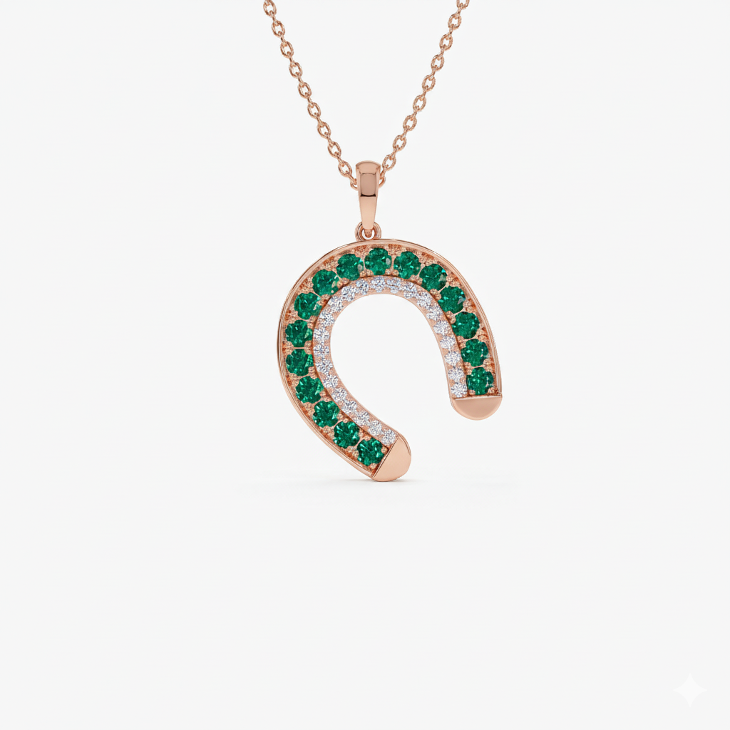 Emerald and Diamond Horseshoe Pendant