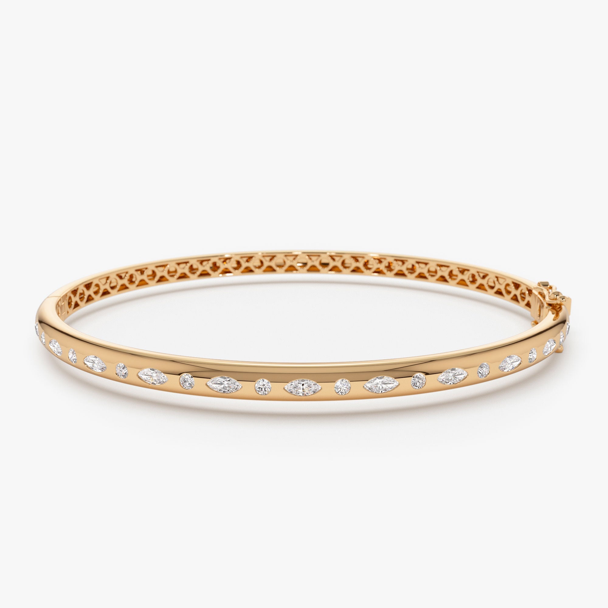Flush Setting Marquise Shaped and Round Diamond Bangle