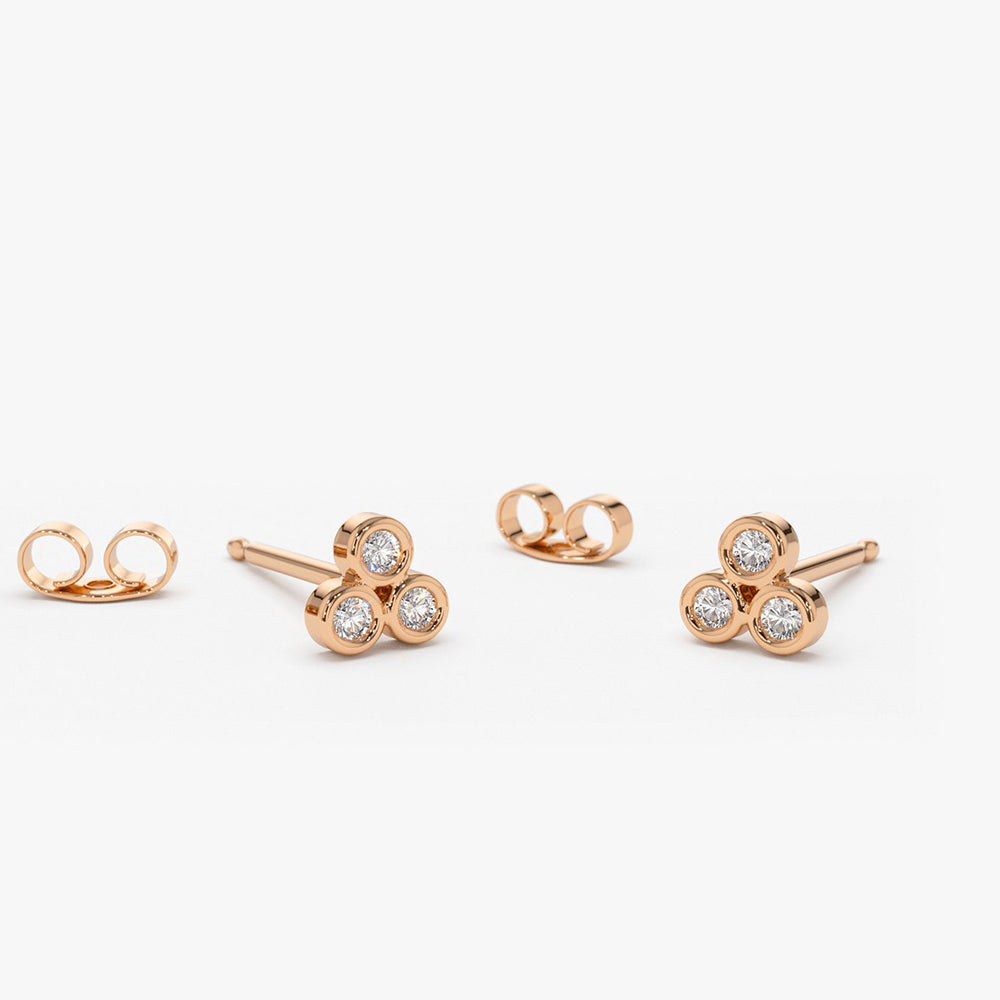 Dainty Round Cut Diamond Trio Stud Earring