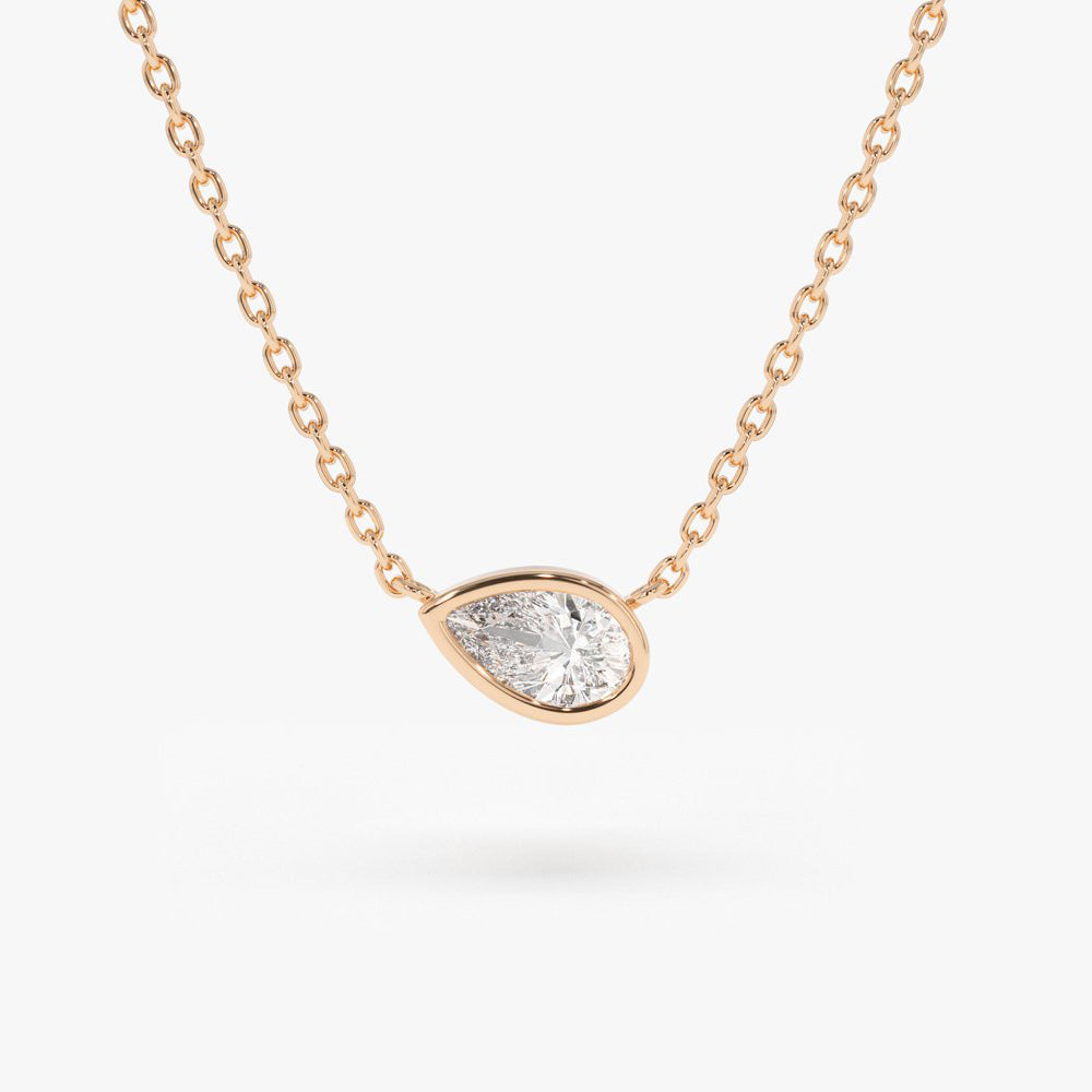 Horizontal Pear Shape Diamond Solitaire Necklace