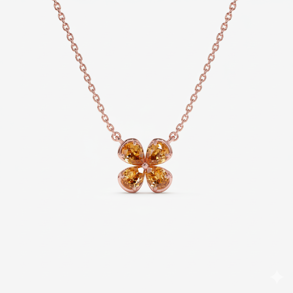 Four Leaf Citrine Clover Necklace