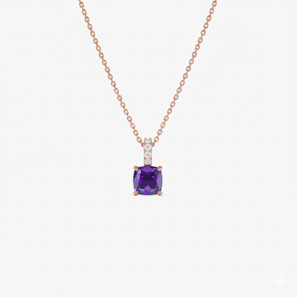 Cushion Cut Amethyst with Diamond Bail