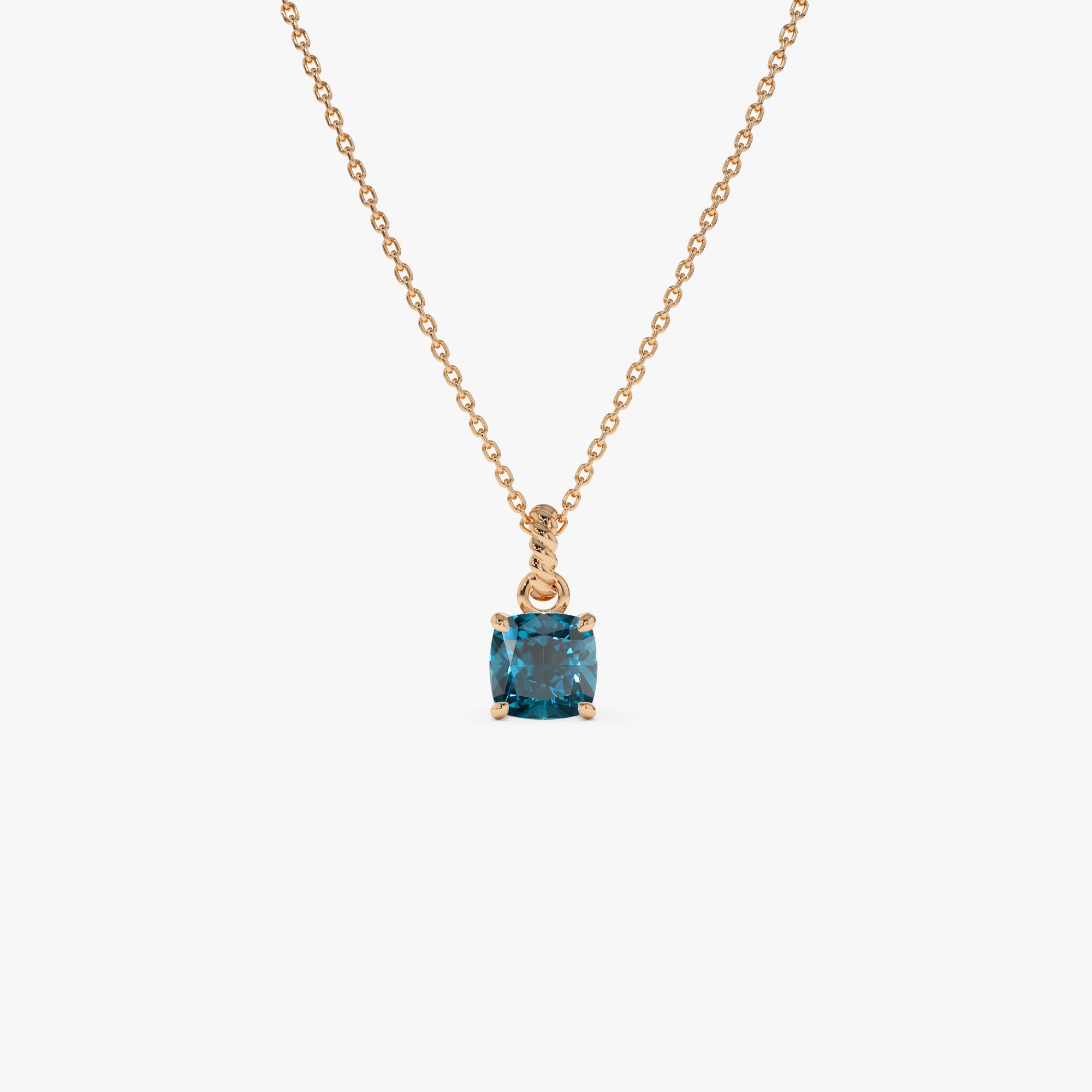 Cushion Cut London Blue Topaz Solitaire Necklace
