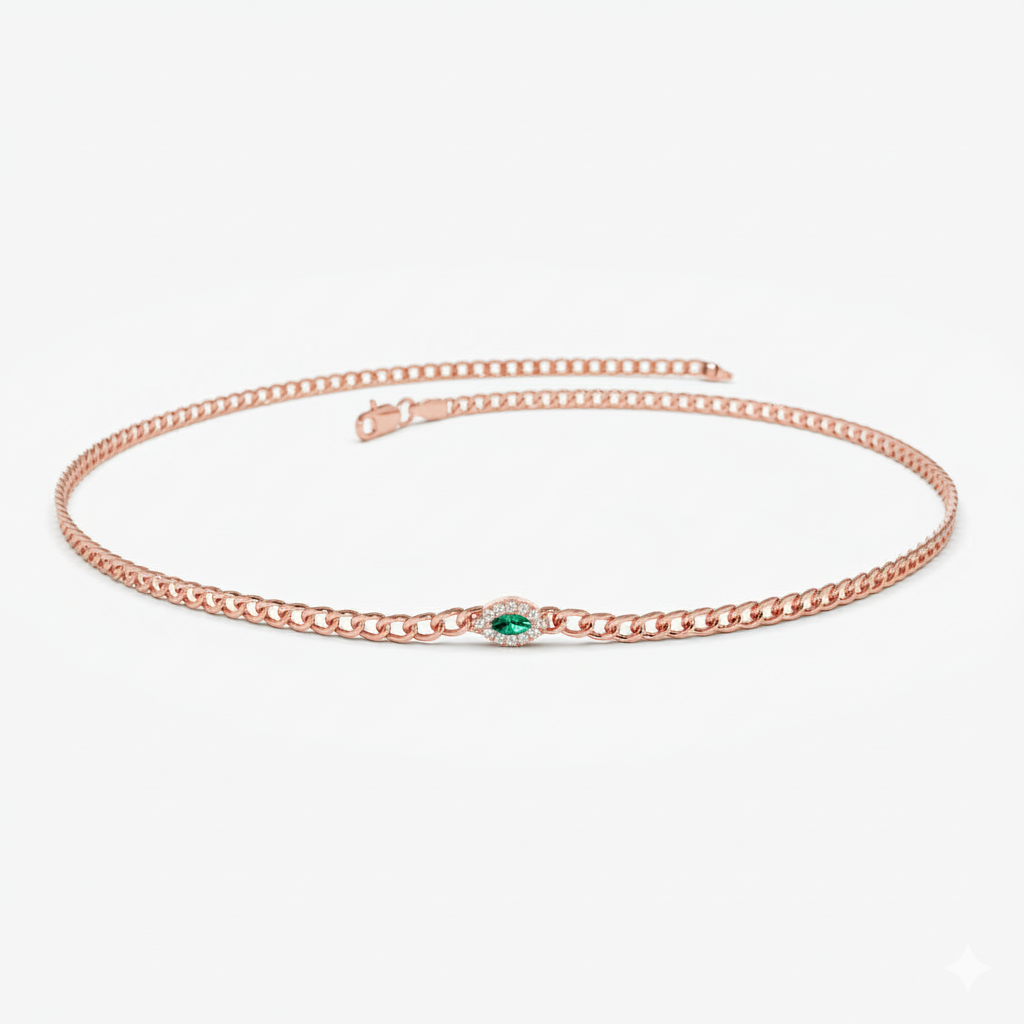 2MM Curb Link Marquise Emerald Bracelet