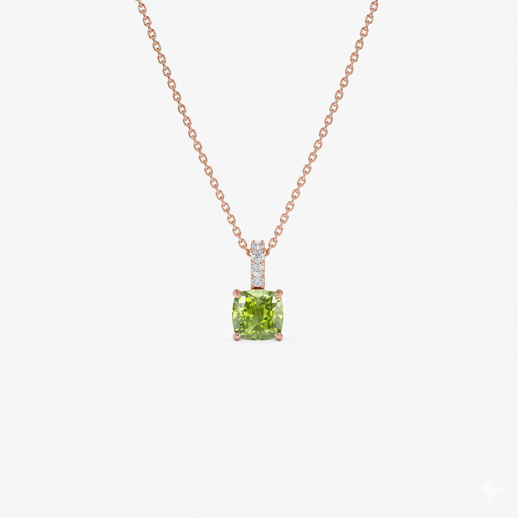 Cushion Cut Peridot with Diamond Bail