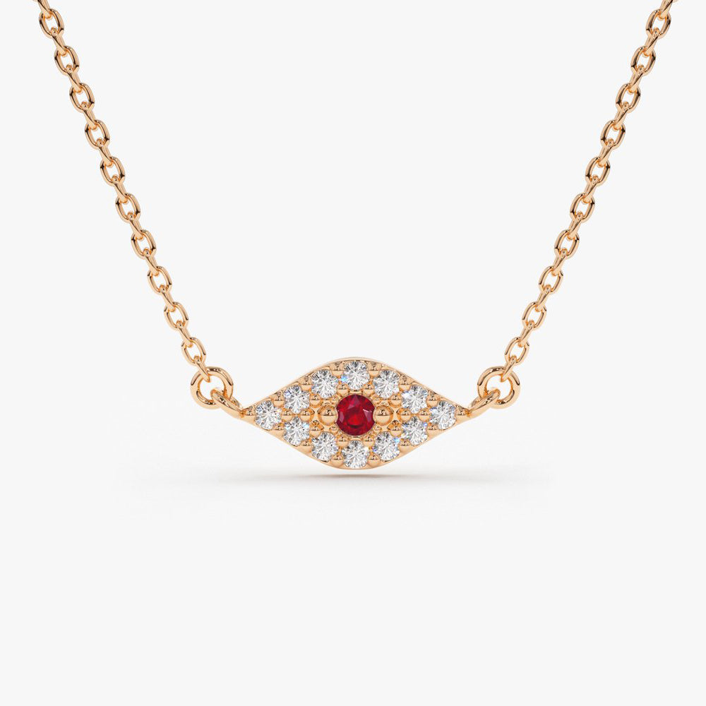 Diamond and Ruby Evil Eye Necklace