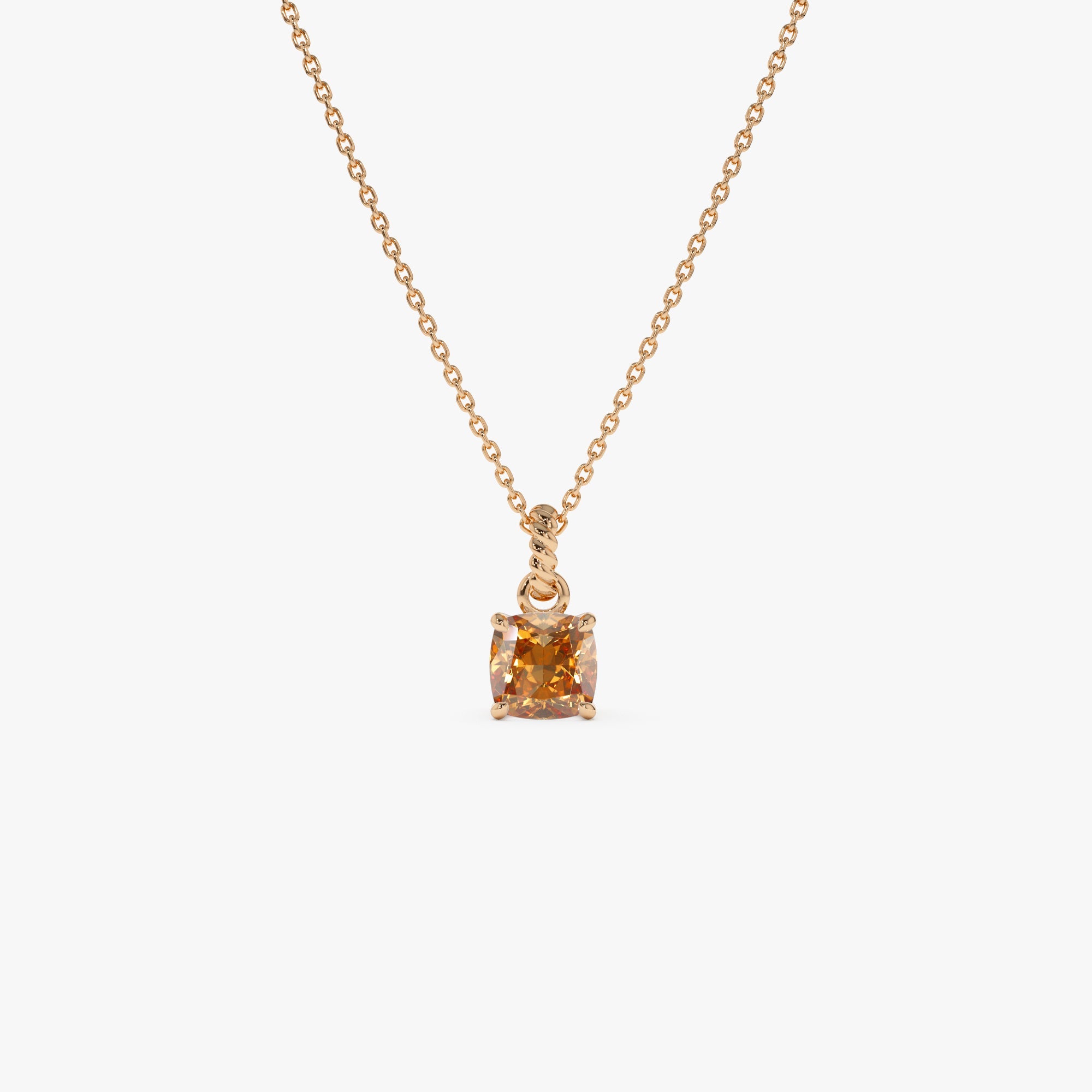 Cushion Cut Citrine Solitaire Necklace