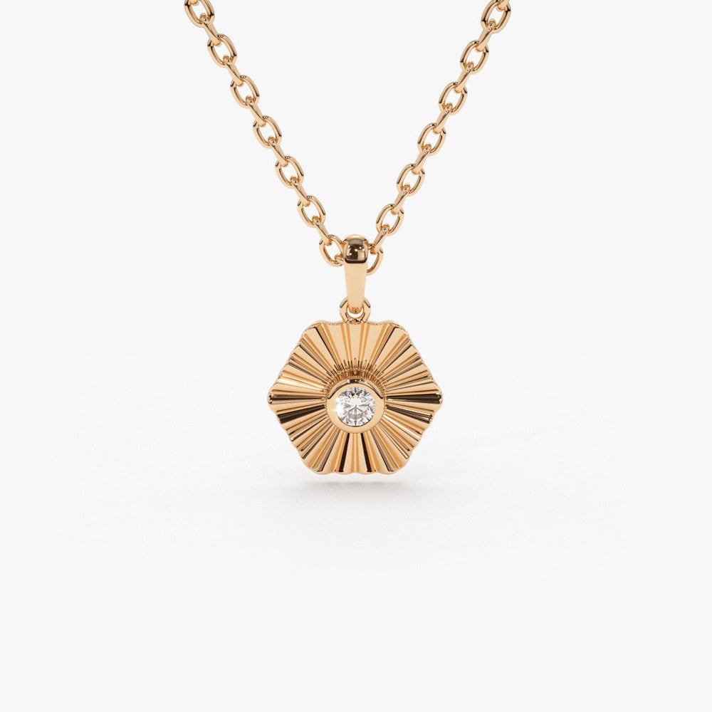 Hexagon Diamond Disc Ray Necklace