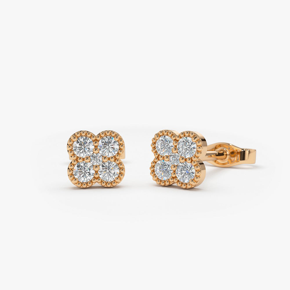 Diamond Cluster Floral Design Earrings